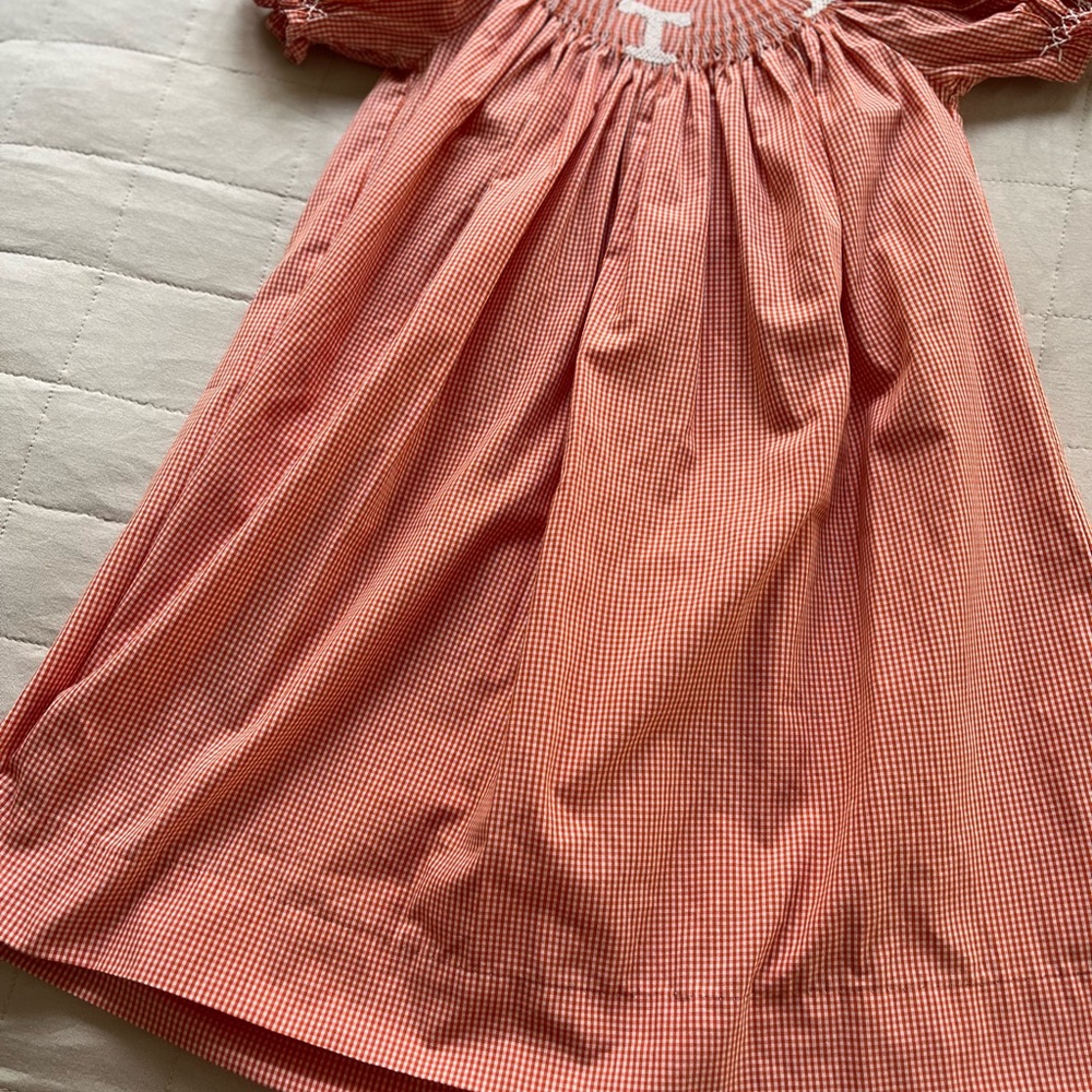 University of Tennessee UTK VOLS Orange White Check Gingham Smoked Dress 24 mo - Picture 4 of 12
